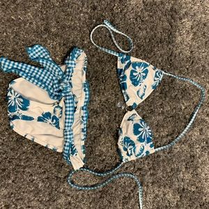 Teal floral Hawaiian print bikini bathing suit